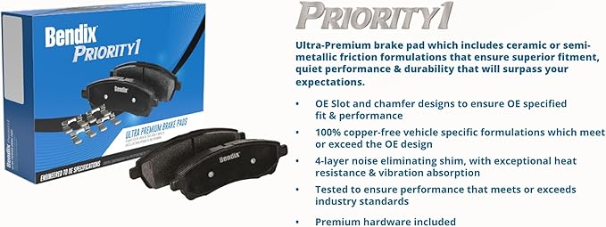 Bendix Priority1 CFC750 Ceramic Rear Brake Pads for Avanti II 2004-2001, Chevrolet Camaro 2002-1998, Pontiac Firebird 2002-1998