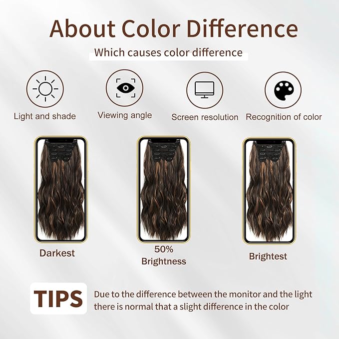 Clip In Synthetic Hair Extensions 6PCS 20 Inch Wavy Long highlights Brown Hair Extensions Thick Clip Ins Hairpieces Double Weft Full Head For Women Extension(230G,Auburn Chestnut)