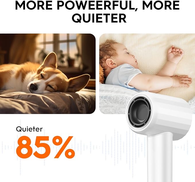 Ionic Hair Dryer, Professional High Speed Blow Dryer with Brushless Motor for Fast Drying, Low Noise, Lightweight, Thermo-Control Bowdryer for Women Home (White)