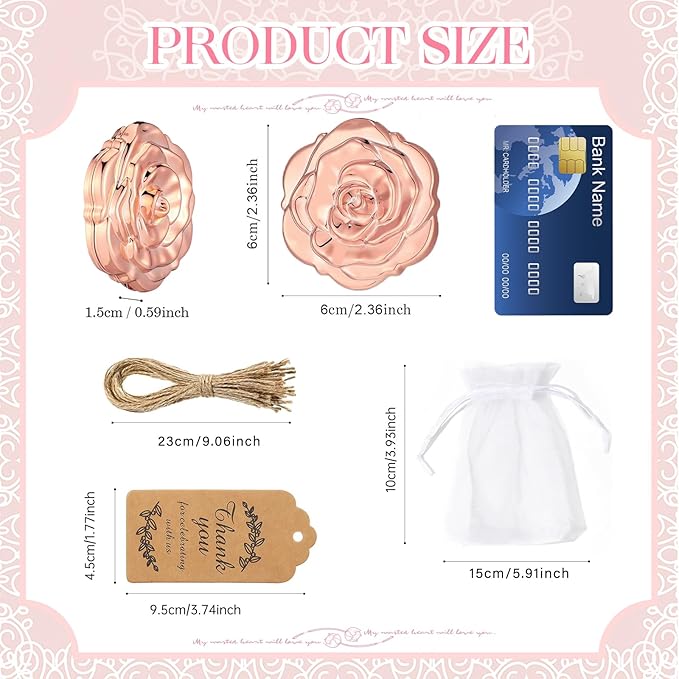 30 Set Rose Compact Mirror Bulk Wedding Favors for Guests Rose Shape Portable Folding Mirrors with Thank You Tag Jute Twine and Organza Bag for Quinceanera Bridal Shower Party Souvenir Gifts,Rose Gold
