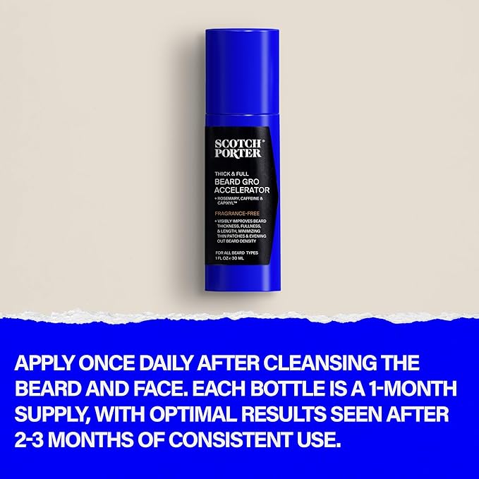 Scotch Porter Thick & Full Beard Gro Accelerator with Capixyl, Caffeine & Rosemary – Stimulates & Strengthens Follicles for a Thicker, Fuller Beard – 1 oz
