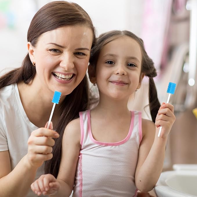 500 Pcs Disposable Oral Swabs for ElderlyToothbrush OralToothettes Oral Swabs Bulk Dental Swab Sticks 4.92" Sponge Individually Wrapped Care for Mouth(Blue)