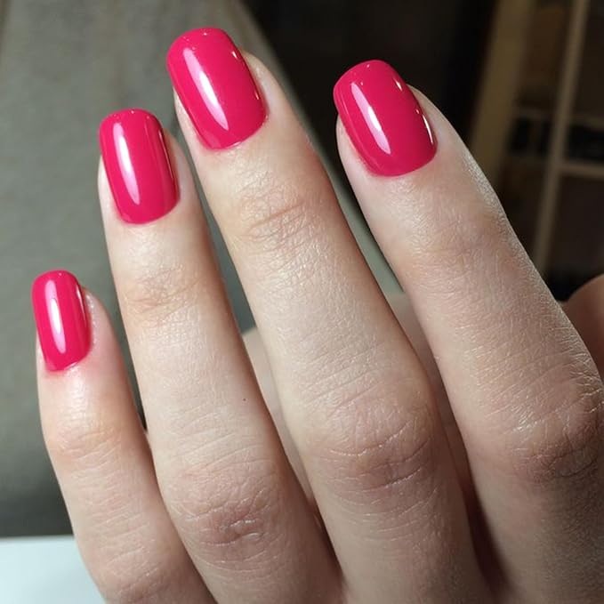 Modelones Pink Press on Nails, Chrome Short Square Fake Nails, Spring Easter Reusable Nail Kit with Nail Glue Adhesive Tabs Mini Nail File, Nails Press Ons 32Pcs16 Sizes, Women Girl Gift