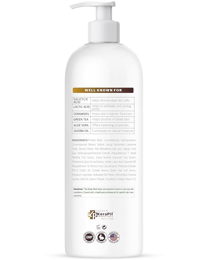 Salicylic Acid Body Wash - Exfoliates Rough Skin, Treats Body Acne - Coconut and Vanilla Scent - 16 fl oz