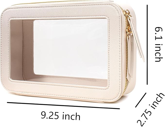 Clear Makeup Bags TSA Approved Toiletry Bag Handle Large Opening,Clear Toiletry Bags for Carry-on Traveling Travel Car Accessories Essentials Organziation Storage for Women Girls(Off White, Middle)