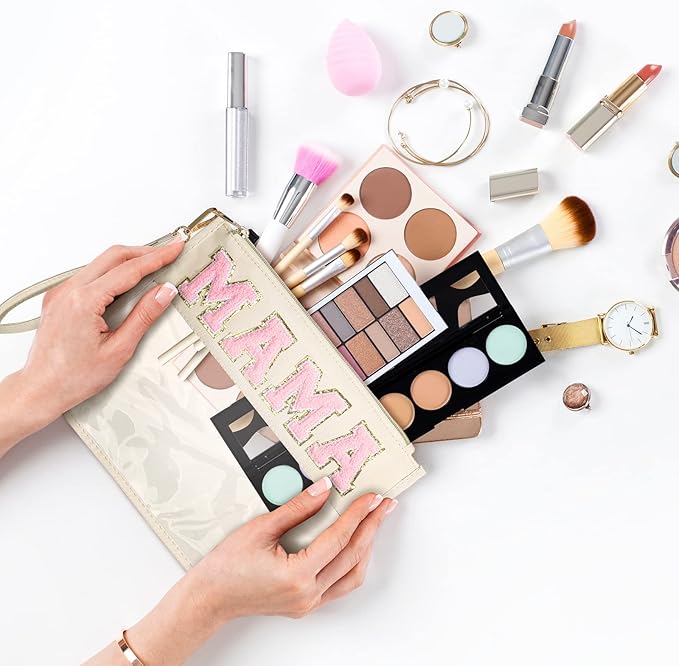 Buryeah 4 Pcs Chenille Letter Pouch Flat Nylon Clear Snack Bags Flat Multipurpose Zipper Makeup Bag for Travel Toiletry Bag Water-proof Cosmetic Pouch for Women(Simple Style)