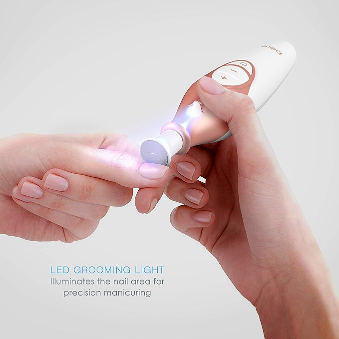 Pure Enrichment PureNails Luxe Rechargeable Manicure Set - Cordless Portable Electric Nail Drill for Acrylic Gel Nails, Manicure Pedicure with 9 Sapphire Filing Attachments and LED Grooming Light