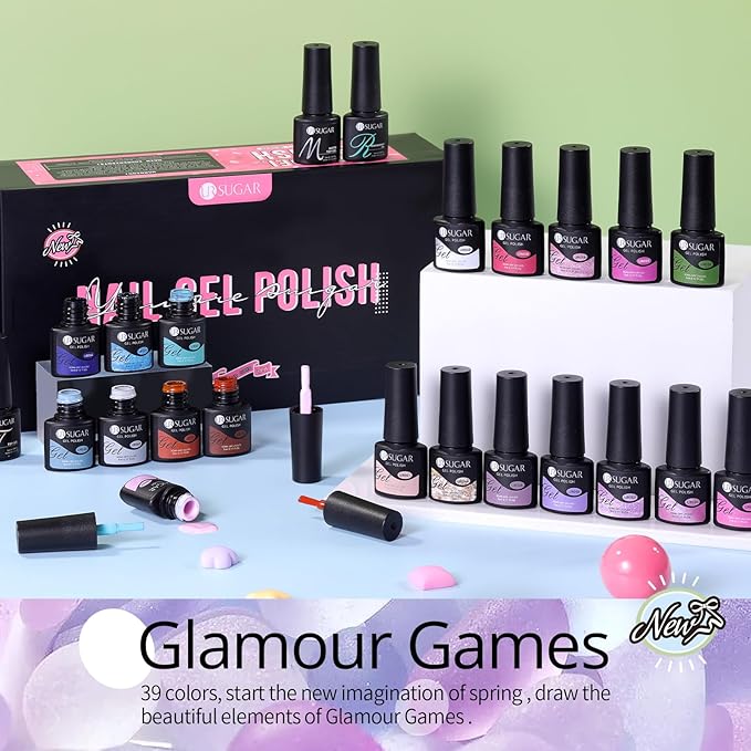 UR SUGAR 45PCS Gel Nail Polish Set, 39 Colors Fall Winter Gel Polish Set with 6 Pcs Base and Glossy Matte Top Coat All Seasons Collection Pink Red Blue Colorful Gel Polish Gifts for Women