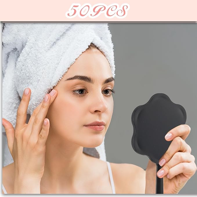 50 Pcs Handheld Mirror Bulk Small Hand Mirror with Handle Portable 2.87 x 5.51 Inches Plastic Compact Makeup Cosmetic Tools for Travel Daily Use (Black,White,Lotus Pink,Blue,Purple)