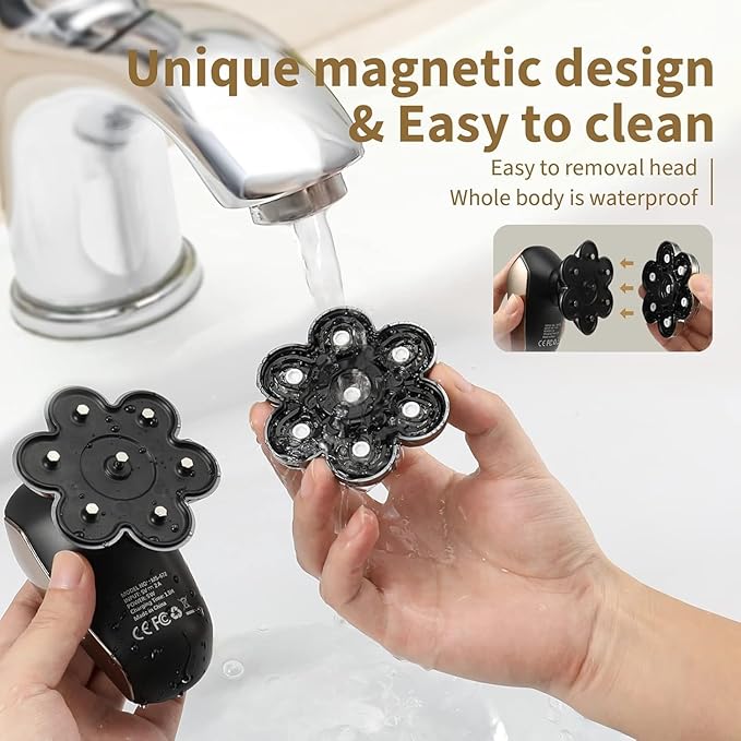 Detachable Head Shavers, SHPAVVER 5 in 1 Electric Razor IPX7 Waterproof for Bald Men, Wet Dry LED Display Rechargeable 7D Rotary Shaver Grooming Kit with Type C Charge A,Gold Yellow