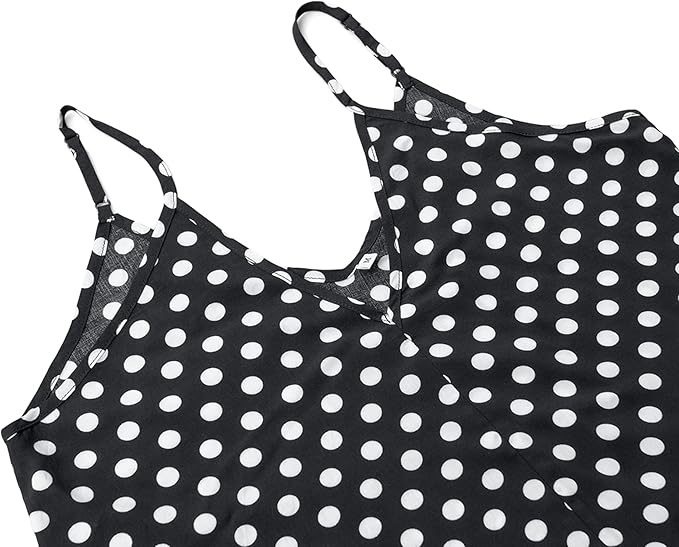 LILBETTER Women V-Neck Polka Dot Print Spaghetti Strap Boho Long Maxi Dresses