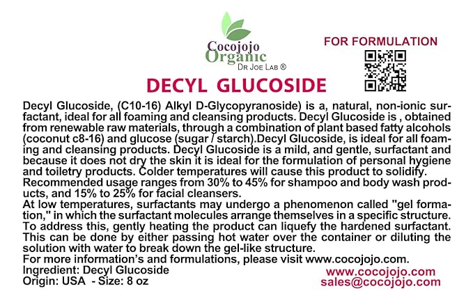 Dr Joe Lab Decyl Glucoside Natural Surfactant - Surfactants for Soap Making, Lauryl Glucoside, DIY Shower Gel, Skin Care, Body and Face Wash, Plant Derived, Natural - 8 Oz