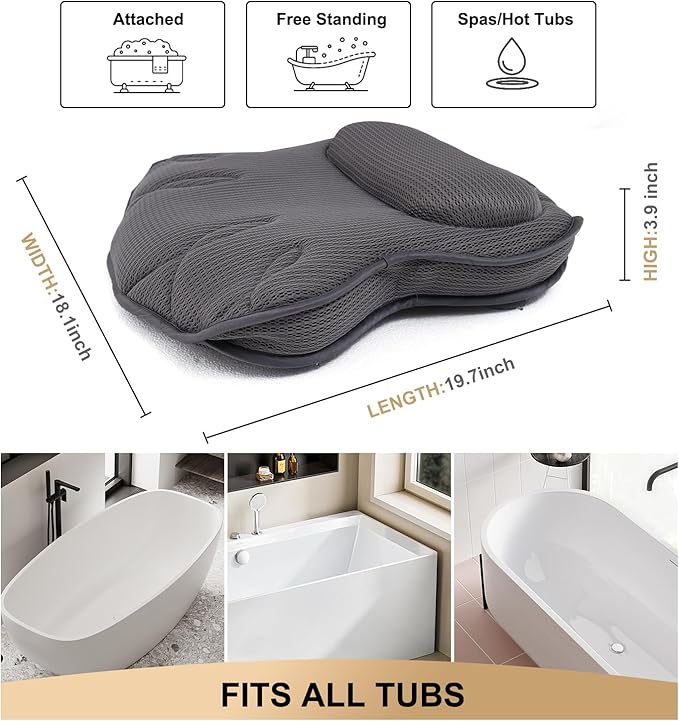 Extra Thick Bath Pillows for Tub-Luxury Bathtub Pillow for Head Neck and Back Support, Soft 4D Air Mesh Bath Pillow with Strong Suction Cups, Relaxing Bath Accessories Spa Gifts for Women