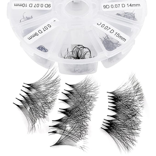Volume Lash Extensions 8D Premade Fans Eyelash Extensions 500 PCS 0.07mm 9-16mm Mixed C/D Curl Short Stem Premade Volume Eyelash Extensions Pointed Base Fans (500PCS-8D-0.07-D, 9-16mm Mixed Tray)