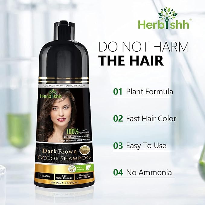 Combo Pack - Herbishh Dark Brown Hair Dye Shampoo + Argan Intense Hair Mask - Stimulates Dry, Frizzy Hair - Long-lasting Color in Minutes - 500ml