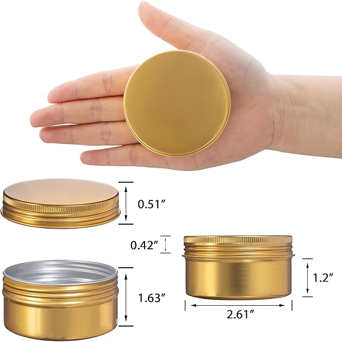24 Pack 4oz/120ml Screw Top Aluminum Tin Jars with Screw Lids and Blank Labels - Refillable 120ml Metal Containers for Lip Balms, Candles, Salves, Spices, Crafts(Gold)