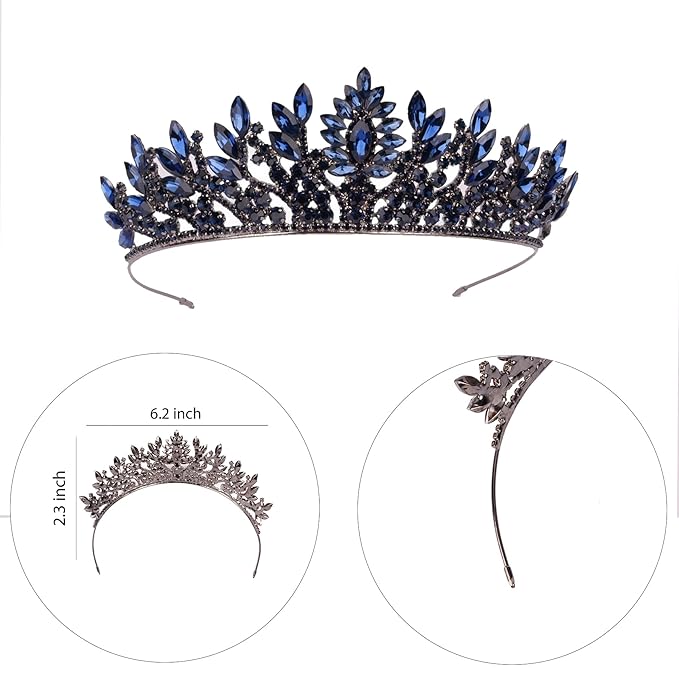 LIMELIA Women's Tiara for Henna Wedding Party|Glitter Hair Accessories for Bridal Birthday Pageant Prom Halloween Cos-play Christmas Party|Danver-Navy Blue