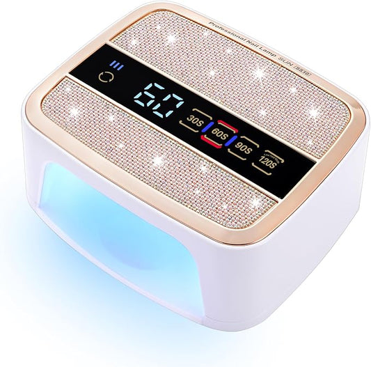 Cordless UV LED Nail Lamp, 168W UV Nail Light for Nail Polish, Portable Nail Dryer, Portable Nail Lamp with 4 Timers and LCD Display, Diamond Professional Nail Lamp for Home Salon Nail Art Tools