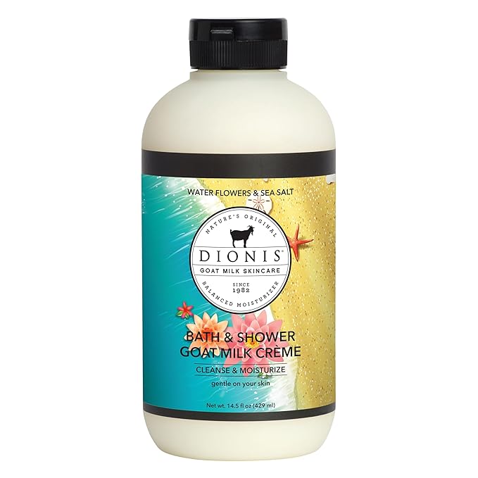 Dionis Goat Milk Skincare Water Flowers and Sea Salt Bath Soap & Liquid Shower Crème, Creamy Cruelty Free, Paraben Free Hydration Body Wash Cleanser, Soap Moisturizer For Sensitive Skin, 14.5oz Bottle