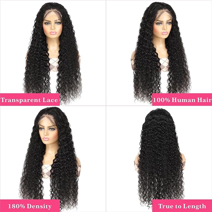 5x5 Lace Closure Wig Water Wave 5x5 Hd Lace Closure Wigs Human Hair 5x5 Wet and Wavy Deep Curly Closure Wig Glueless Wigs Human Hair Pre Plucked with Baby Hair 180% Density 32inch