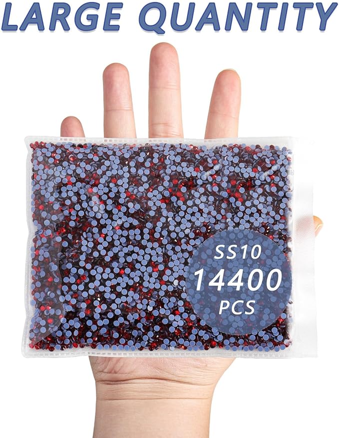 Beadsland Hotfix Rhinestones Bulk, 14400PCS Crystal Hot Fix Rhinestones for Crafts Clothes DIY Decoration, Siam, SS10, 2.7-2.9mm