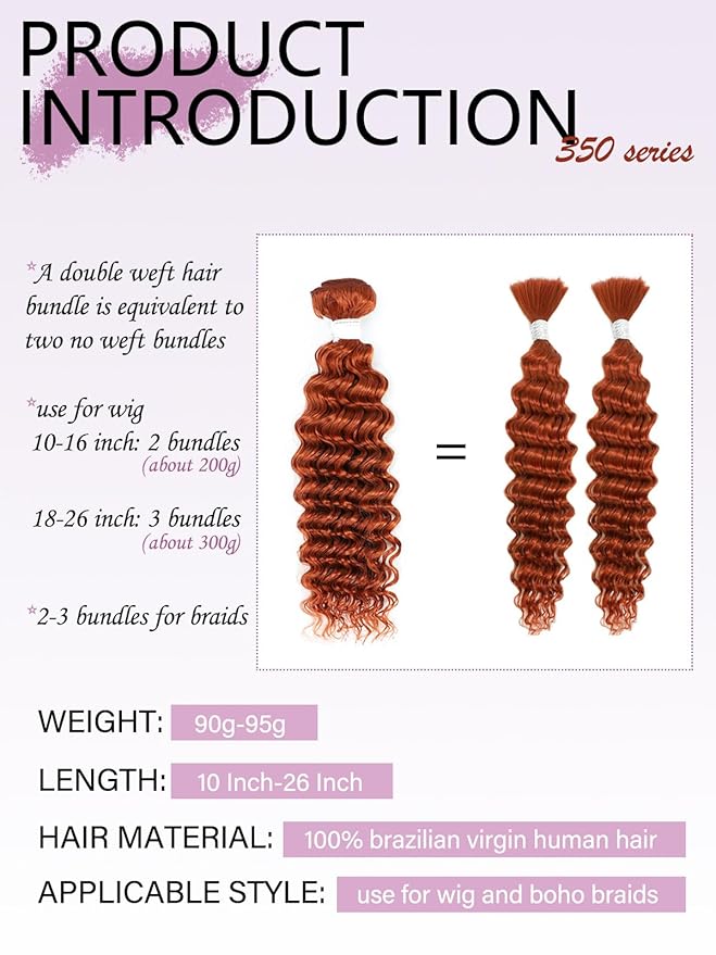 REMY HAIR Deep Wave Brazilian Virgin Hair Bundle Ginger Orange Color Human Hair Bundle Curly Weave Human Hair Extension 20 Inch