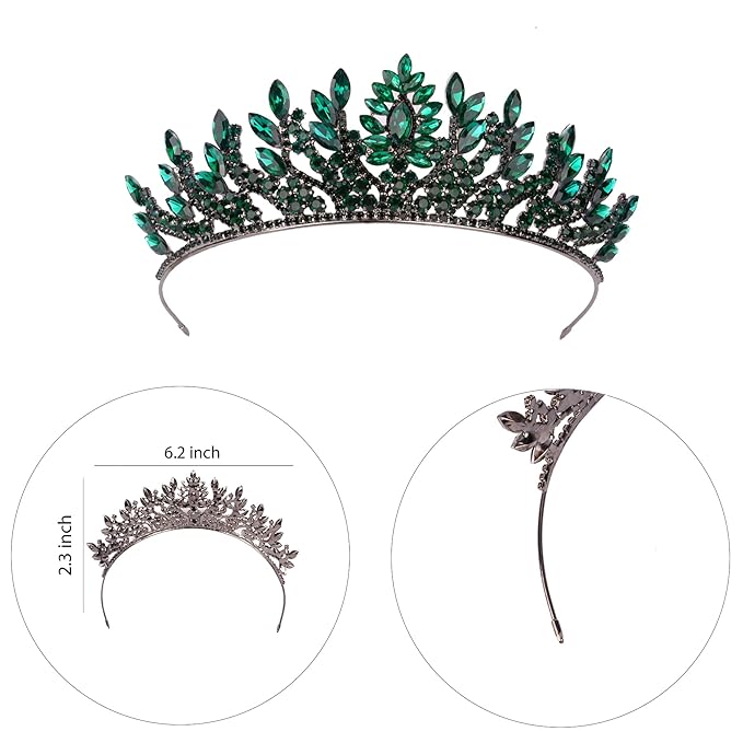 LIMELIA Women's Tiara for Henna Wedding Party|Glitter Hair Accessories for Bridal Birthday Pageant Prom Halloween Cos-play Christmas Party|Danver-Green