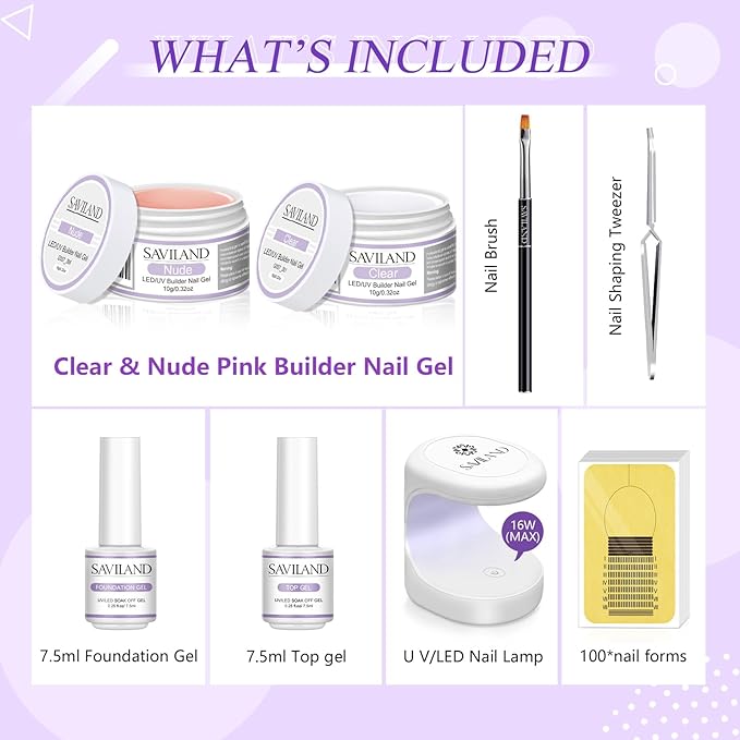 Saviland Builder Nail Gel Set - Clear Nude Nail Strengthen Gel with Pink 15ml Builder Nail Gel In A Bottle