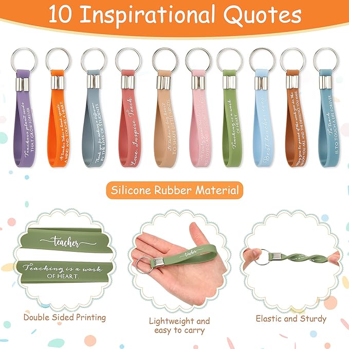 Fumete 40 Pcs Teacher Appreciation Gift Inspirational Rainbow Makeup Bag Rainbow Silicone Keychains Bulk Quotes Zipper Canvas Cosmetic Bag End of the Year Gifts for Teacher Graduation