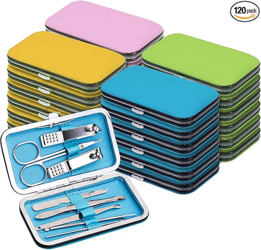 Manicure Set Bulk, Nail Clippers Kit Stainless Steel Fingernail Clippers Set, Sturdy Nail Tip Cutter Trimmers Professional Grooming Toenail Clippers Personal Pedicure Kits Gift (120 Pack 8 in 1)