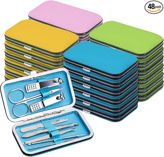 Manicure Set Bulk, Nail Clippers Kit Stainless Steel Fingernail Clippers Set, Sturdy Nail Tip Cutter Trimmers Professional Grooming Toenail Clippers Personal Pedicure Kits Gift (48 Pack 8 in 1)