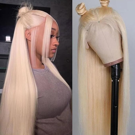 613 Lace Front Wig Human Hair 200 Density Blonde Wig Human Hair 13X4 Straight Lace Front Wigs Human Hair Pre Plucked 613 HD Lace Frontal Wigs Human Hair for Women Natural Hairline(24 Inch)