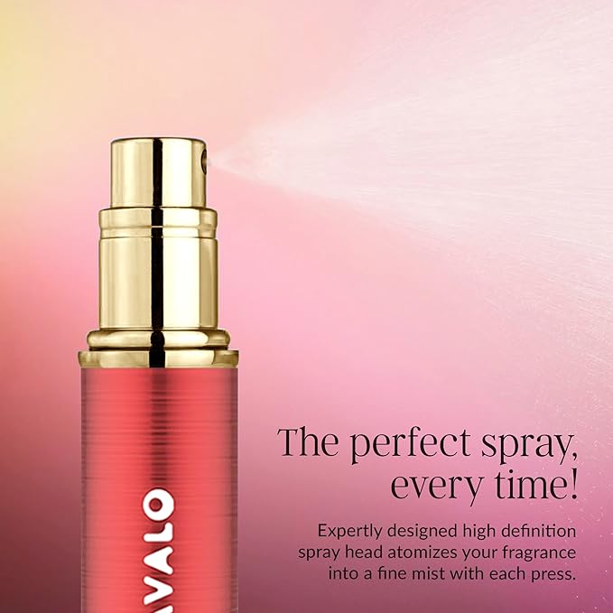 Travalo LUX Perfume Atomizer - Leak-Proof and TSA Approved for Air Travel - Reusable Airtight Easy Fill Mini Pump Sprayer - Lightweight Portable - Brushed Polished Metal Alloy Outer Shell Red 0.17oz