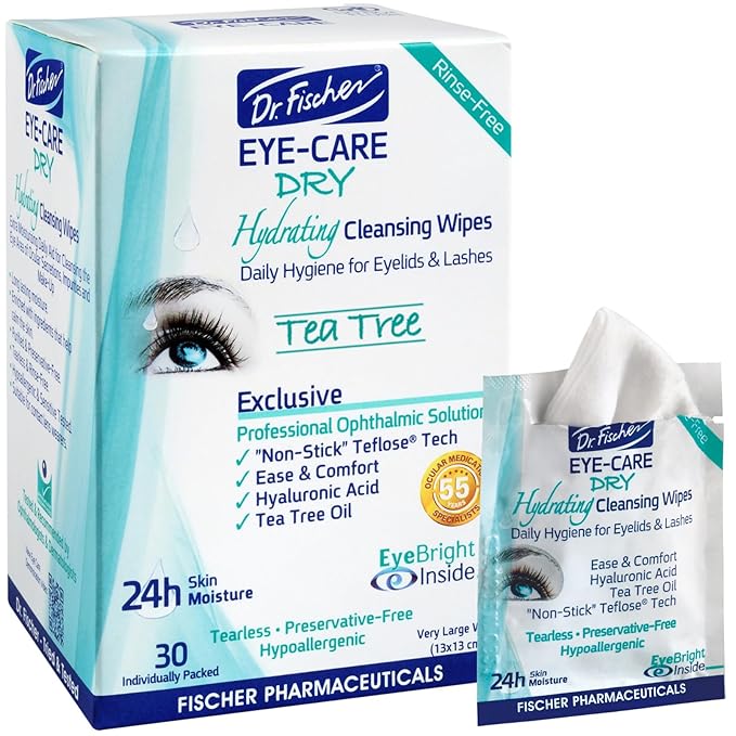 Dr. Fischer Tea Tree Eyelid Wipes - Gentle Eye Wipes for Everyday Eye Cleansing and Hypoallergenic Makeup Remover