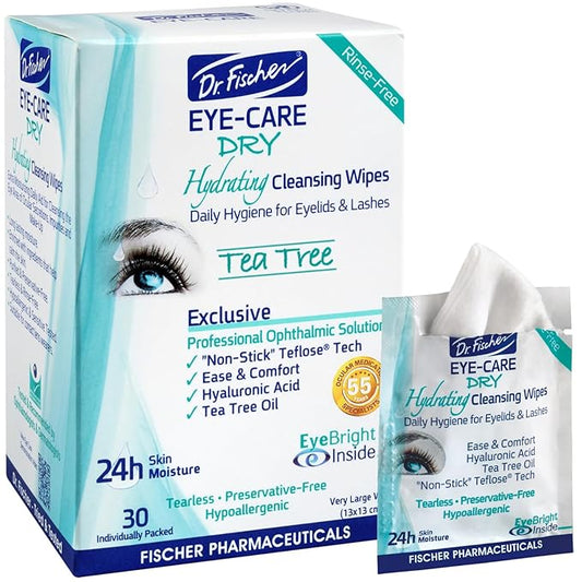 Dr. Fischer Tea Tree Eyelid Wipes - Gentle Eye Wipes for Everyday Eye Cleansing and Hypoallergenic Makeup Remover