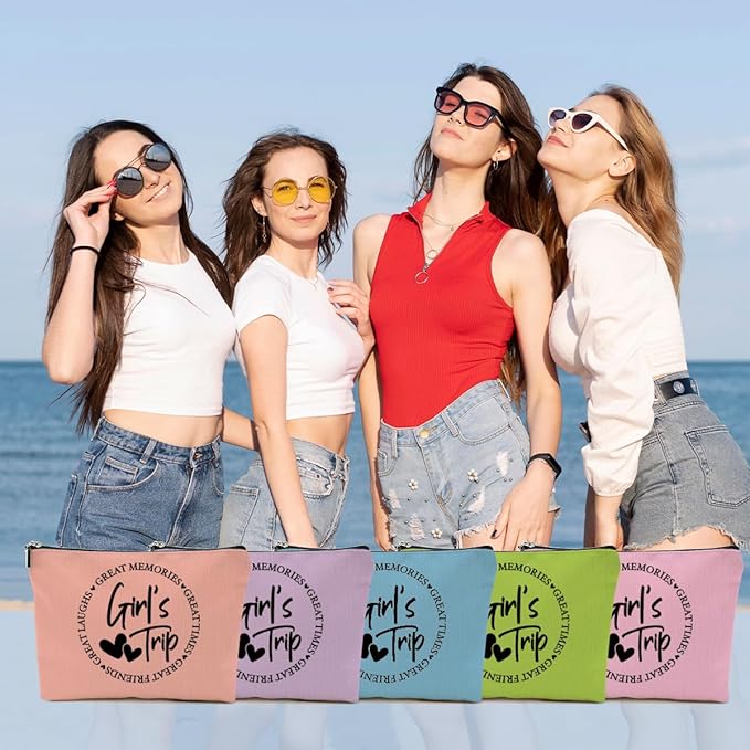 5Pcs Girls Trip Gifts Favors, Girls Weekend Gifts Makeup Bag, Bestie Gifts Weekend Bag Vacation 2025 Cosmetic Bag, Friendship Gifts for Women Bestie Friend, Graduation Wedding Gifts Toiletry Bag