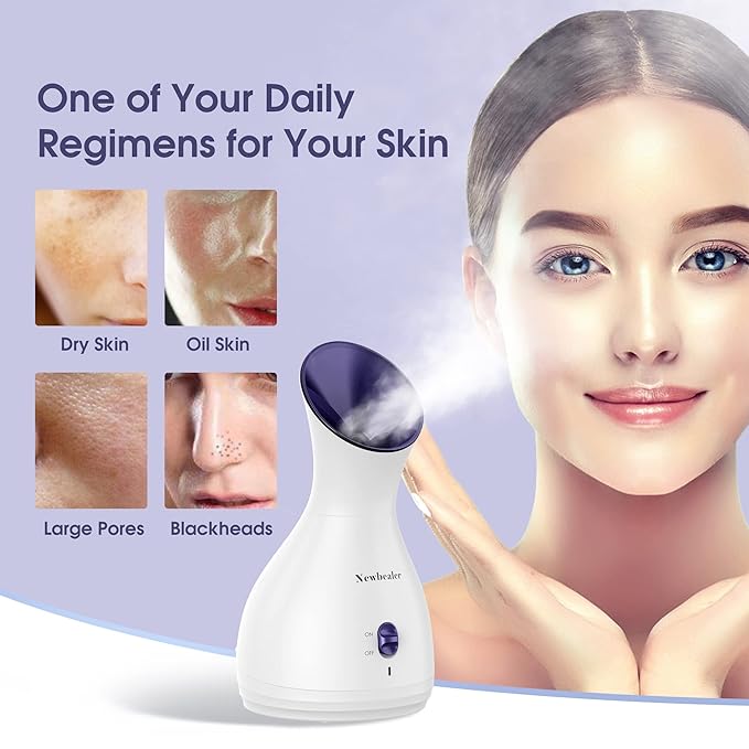 Newbealer 2in1 Facial Steamer, Hot Mist Facial Aromatherapy Humidifier Atomizer, Large Face Steamer Unclogs Pores Sinuses Moisturizing, Home Sauna Spa with Eyebrow Set (Purple, 170 ml)