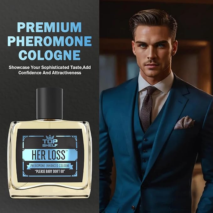 Top Shelf Her Loss Cologne for Men (Pheromone Enhanced) - 1.7 Fl Oz Long Lasting Herloss Perfume Para Hombre, Natural Herbal Scent - Awaken Raw Instinct, Her Loss Pheromone Cologne for Men Attract Her