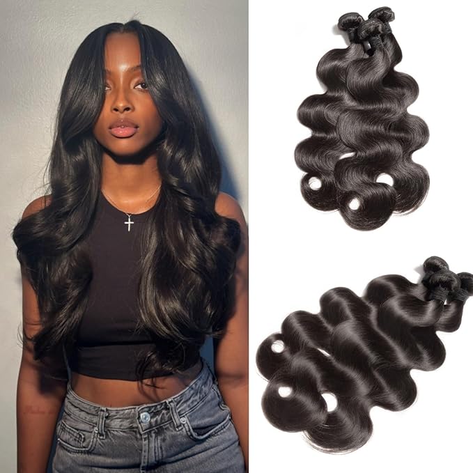 Body Wave Human Hair Bundles 24 24 24 Inch 12A Body Wave Bundles Human Hair 100% Unprocessed Brazilian Virgin Hair 3 Bundles Human Hair Weave Bundles Deals Real Human Hair Natural Black Color