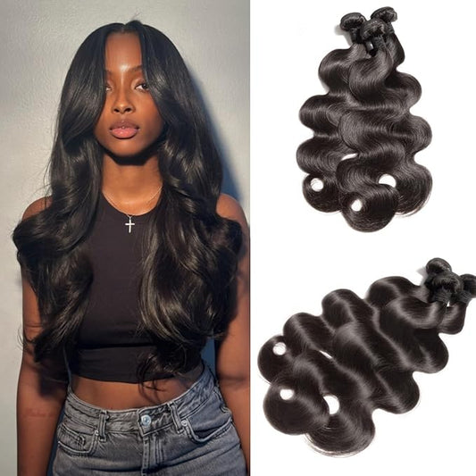 Body Wave Human Hair Bundles 24 24 24 Inch 12A Body Wave Bundles Human Hair 100% Unprocessed Brazilian Virgin Hair 3 Bundles Human Hair Weave Bundles Deals Real Human Hair Natural Black Color