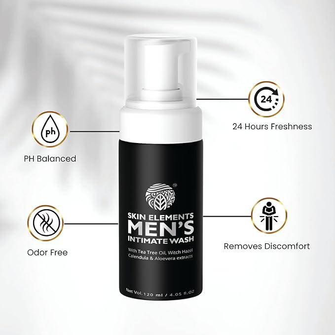 Skin Elements Men's Intimate Wash JUMBO Pack | with Refill | For 180 Days | 14.2 fl. oz | pH Balanced Hygiene Foaming Wash | Prevents Bad Odor | with Tea Tree Oil | Genital Wash | Super Saver Pack |