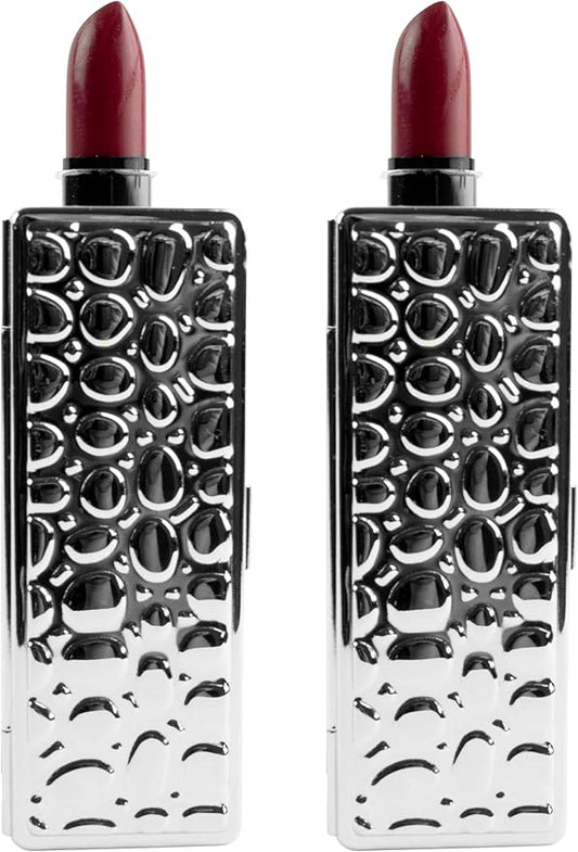 Stephanie Imports Set of 2 Rectangular Vintage Lipstick Cases With Glass Mirror (Silver Drops)