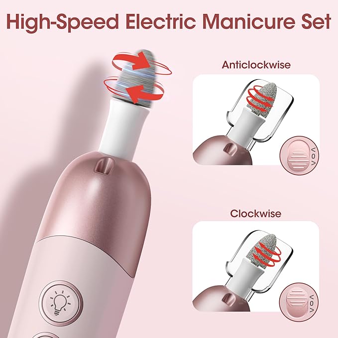 Cordless Electric Nail File Set, Portable Electric Nail Drill Machine, Professional Manicure Pedicure Kit, 5 Speeds Hand Foot Care Tool for Calluses, Thick Nails, Grind, Trim, Polish