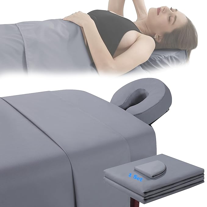 Microfiber Massage Table Sheet Sets 3 Pcs Massage Bed Cover Soft Wrinkle Free Includes Massage Fitted Sheet,Massage Sheets and Face Cradle Cover for SPA Beauty Salon Tattoos (Gray)