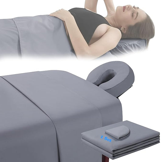 Microfiber Massage Table Sheet Sets 3 Pcs Massage Bed Cover Soft Wrinkle Free Includes Massage Fitted Sheet,Massage Sheets and Face Cradle Cover for SPA Beauty Salon Tattoos (Gray)