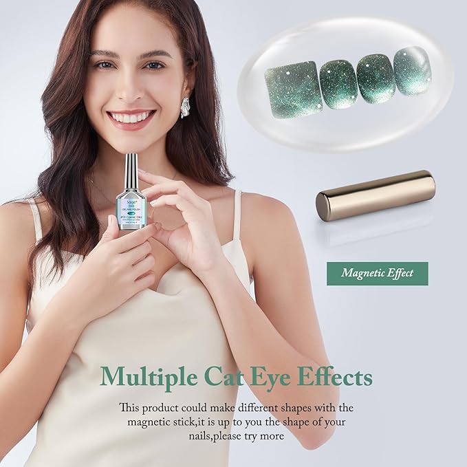 Crushed Diamond Cat Eye Gel Nail Polish with Magnet Stick, 15ml Holographic Glitter Gel, Ideal for DIY Nail Art, Cosmic Glint