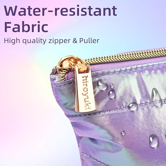 Hiroyuki 3pcs Iridescent Quilted Makeup Bag (ILOVEU, purple)