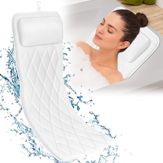Full Body Bath Pillow for Bathtub, Thick Bath Pillow for Tub with Non-Slip Suction Cups, Bathtub Cushion with Pillow, Luxury Tub Pillow for Bath, Headrest Neck and Back Support, 5D Air Mesh