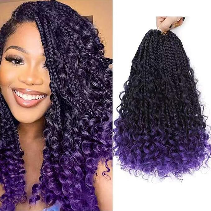 9 Packs Goddess Box Braids Crochet Hair Boho Crochet Box Braids With Curly Ends Crochet Hair For Black Women, 10 Inch Pre Looped Bohemian Crochet Box Braids Hair (10Inch 9 Packs,Tpurple)
