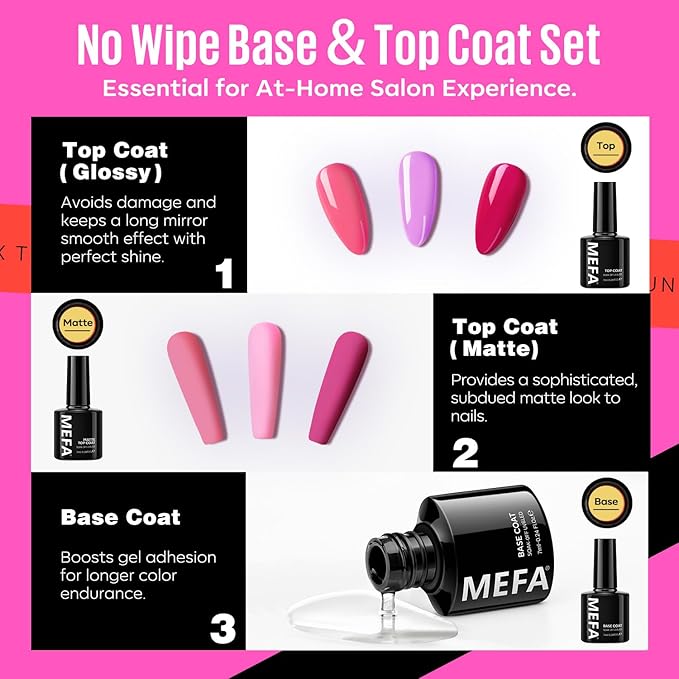 MEFA 34 Pcs Gel Nail Polish Kit with U V Light, 20 Colors All Seasons Soak Off Gel Polish Nail Set with Matte/Glossy Base Top Coat Essential Manicure Tools Nails Art DIY Salon Home